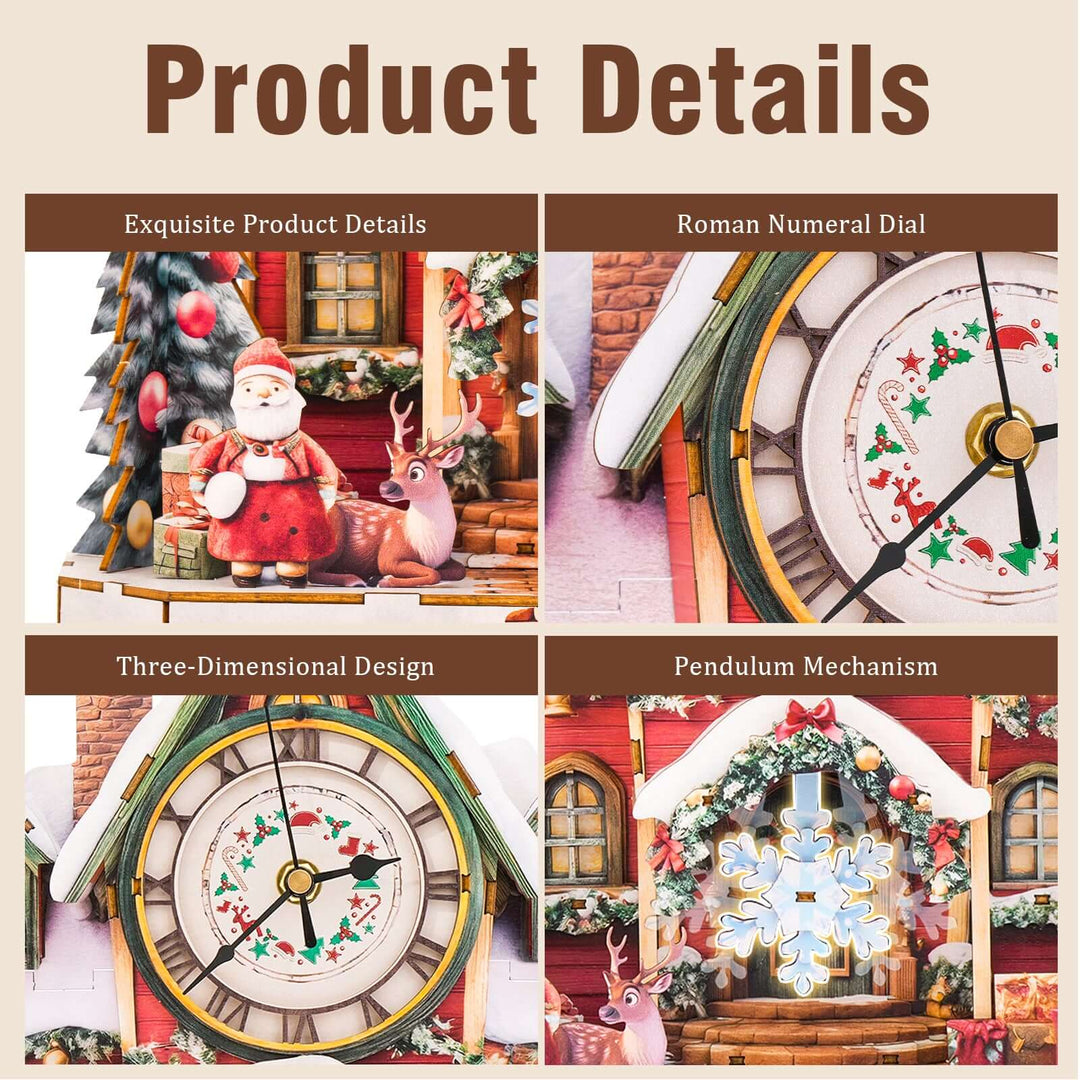 Warm Christmas 3D Wooden Puzzle Clock, DIY Craft Kit Fun – CUTYWOOD