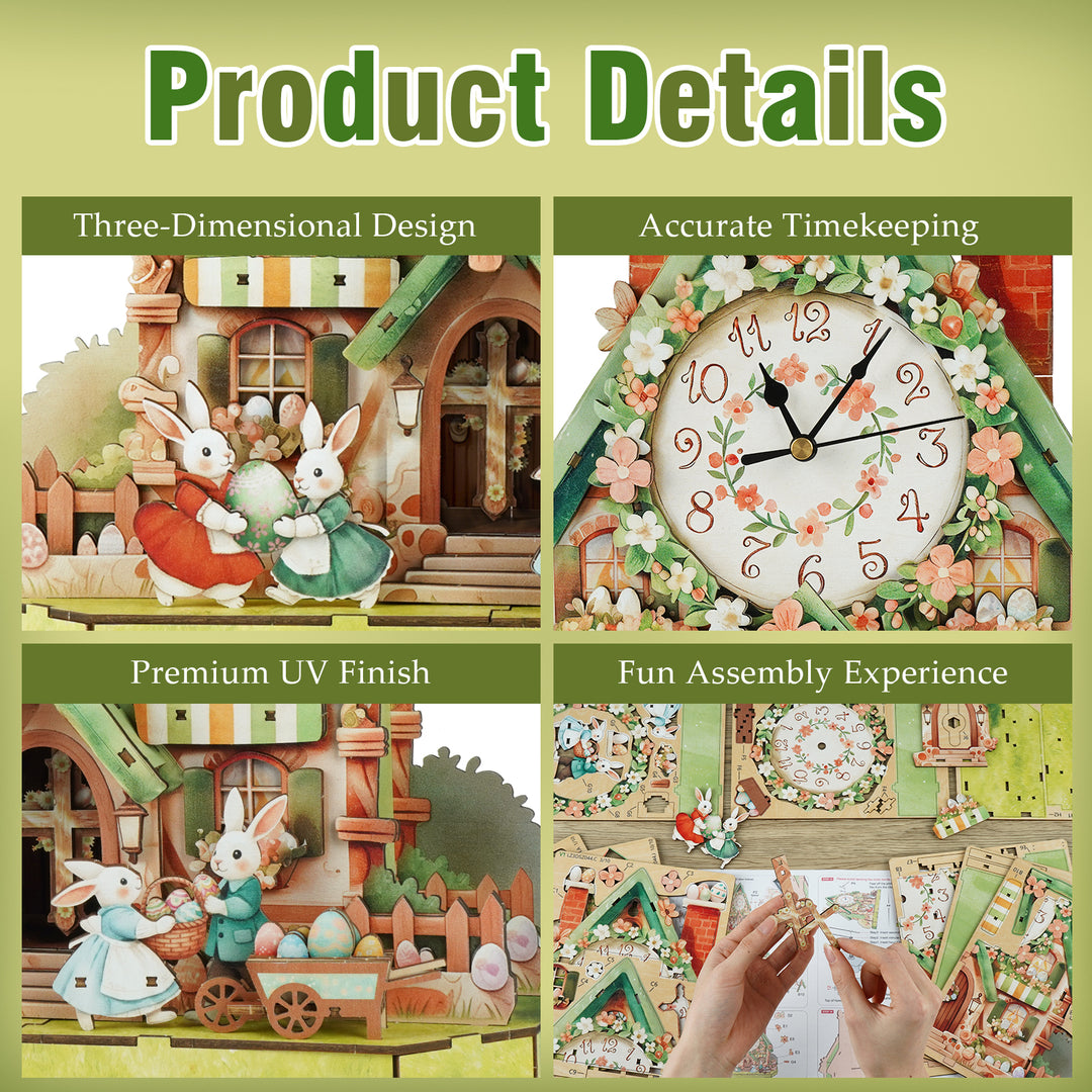 Egg Cabin 3D Wooden Puzzle Clock, Gift for DIY Lovers, Home Decor