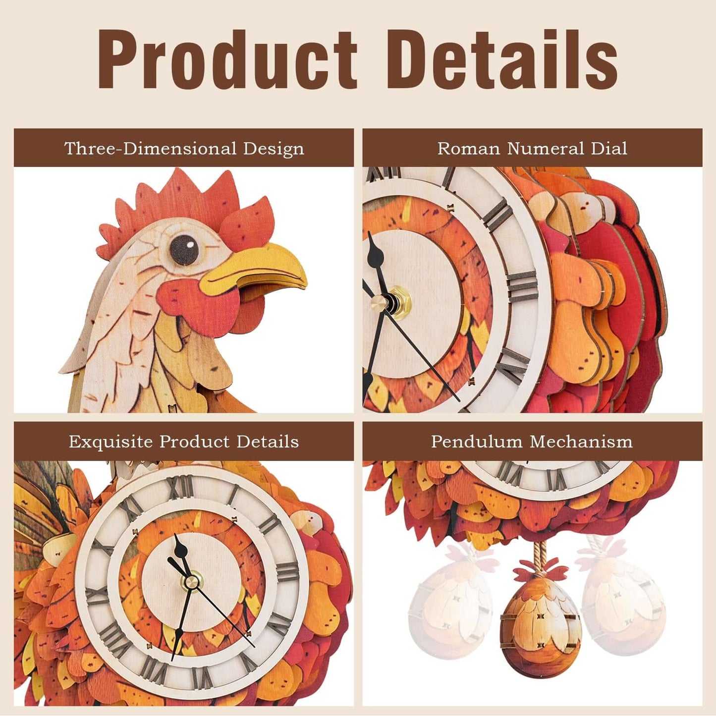 Cluck & Tick Hen 3D Wooden Puzzle Clock, Gift  for DIY Lovers, Home Decor