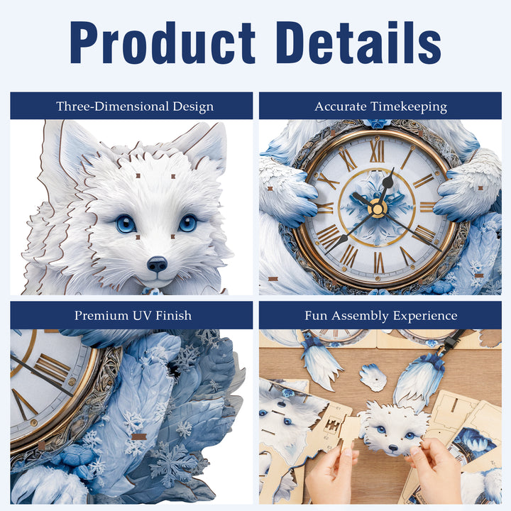 Arctic Fox 3D Wooden Puzzle Clock, DIY Craft Kit