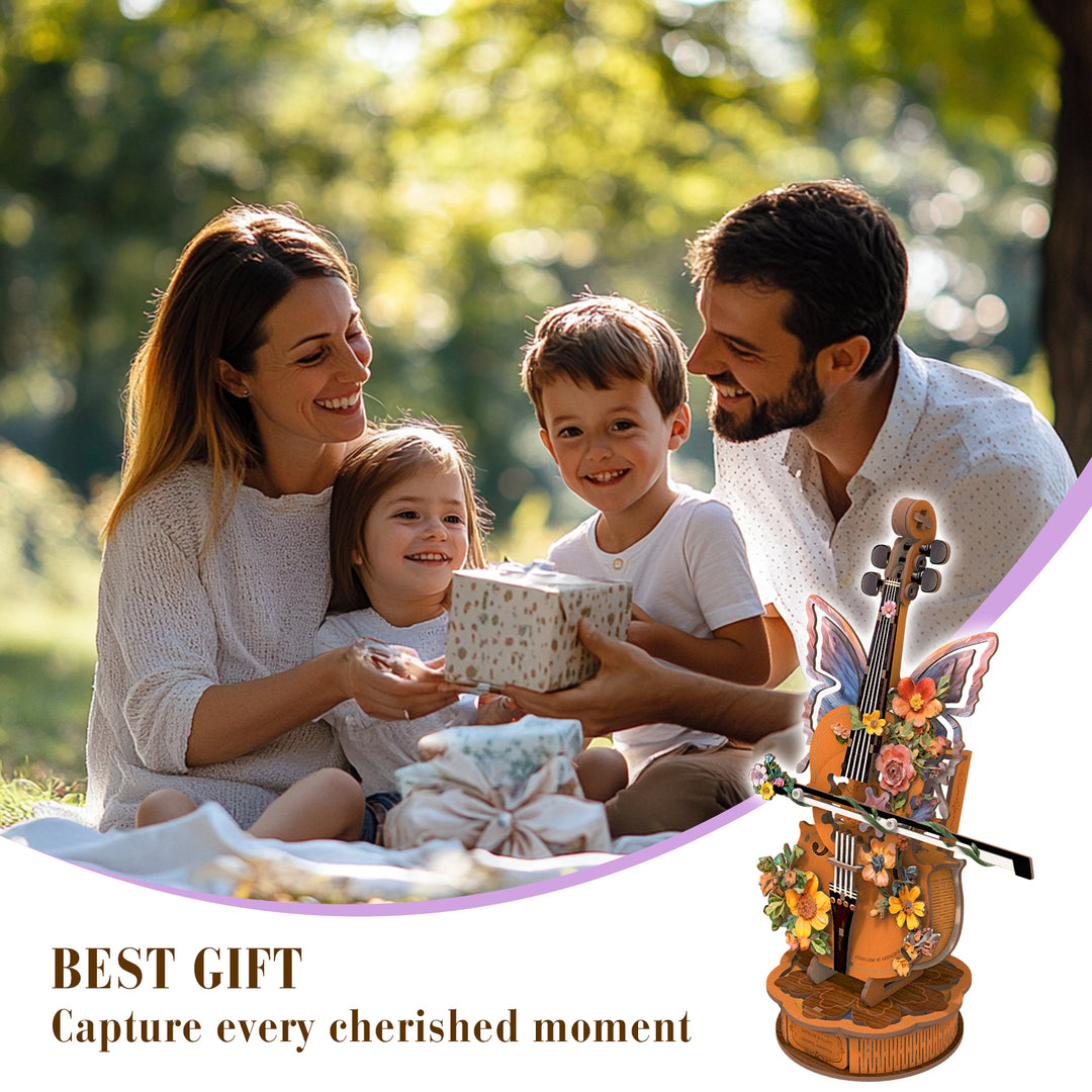 Floral Cello Mechanical DIY Kit, 3D Wooden Music Box – CUTYWOOD