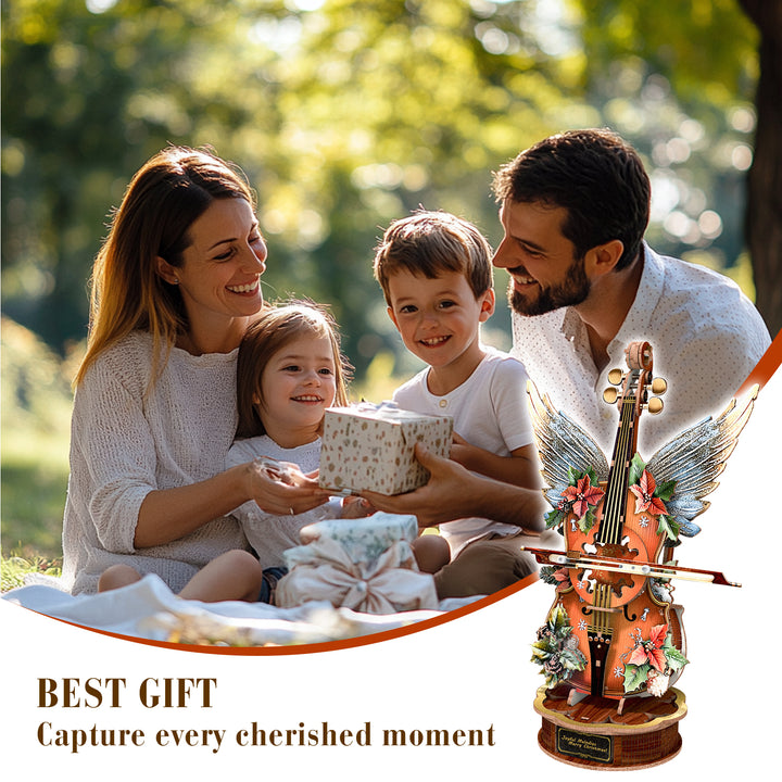 Christmas Winged Cello Mechanical DlY Kit, 3D Wooden Music Box