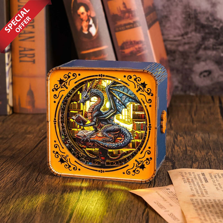 Library Dragon - 3D Wooden Puzzle Night Light