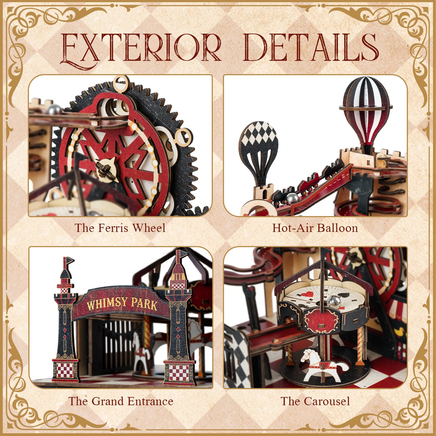 Vintage Amusement Park Marble Run 3D Wooden Puzzle