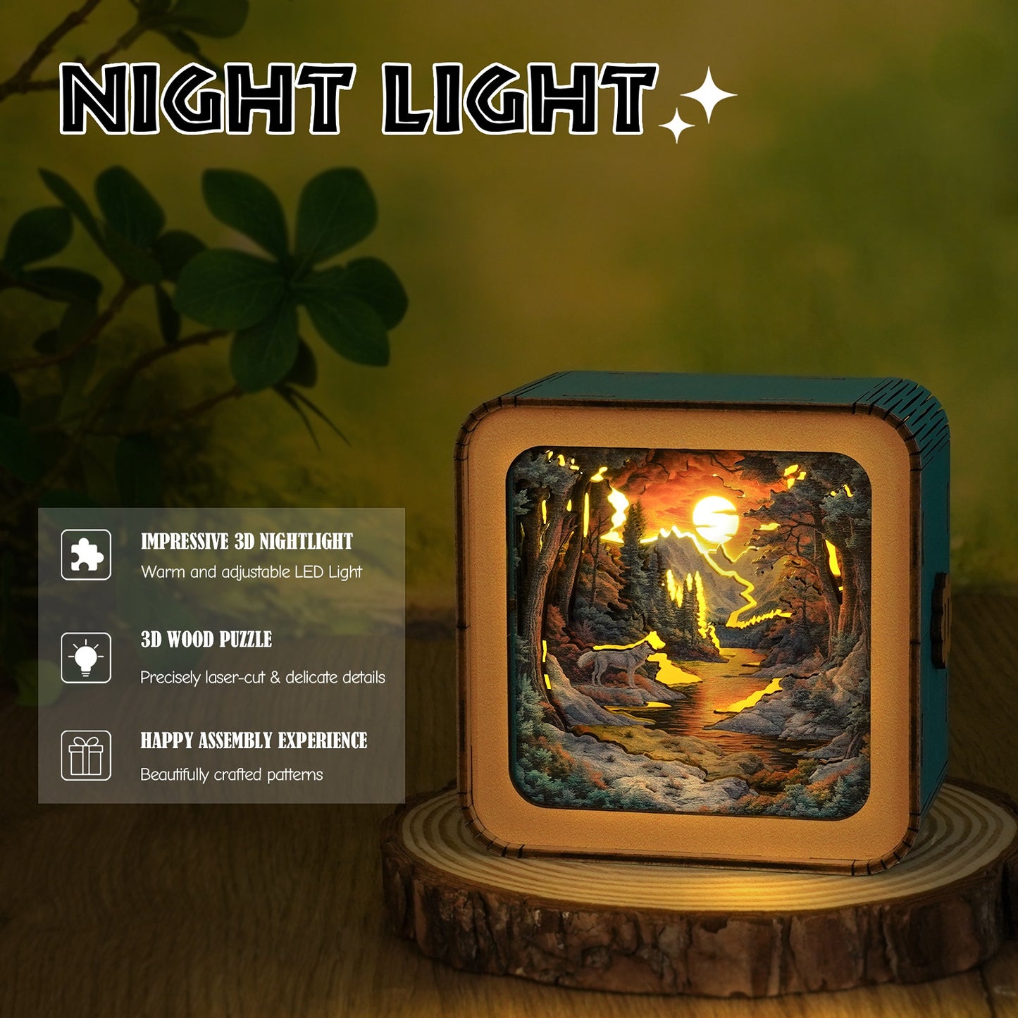 Wolves in Winterwold - 3D Wooden Puzzle Night Light