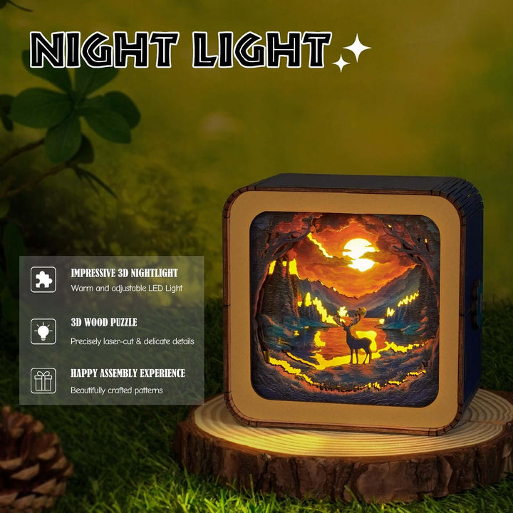 Cervidae at Golden Hour - 3D Wooden Puzzle Night Light Kit