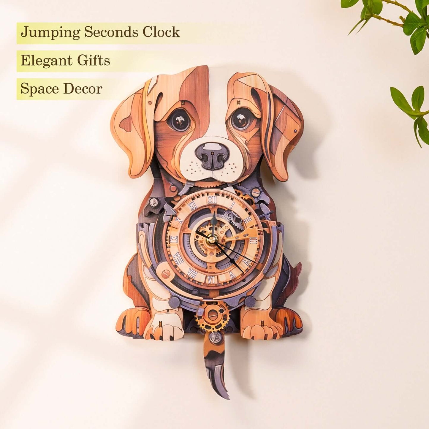 Cute Beagle 3D Wooden Puzzle Clock, Gift  for DIY Lovers, Home Decor