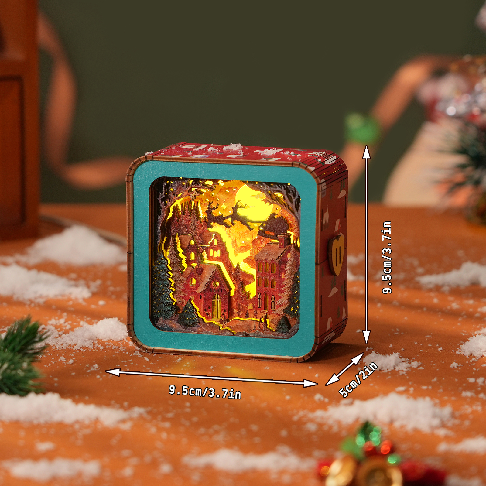Wonderful Christmas Eve - 3D Wooden Puzzle Night Light showcased on a festive table.