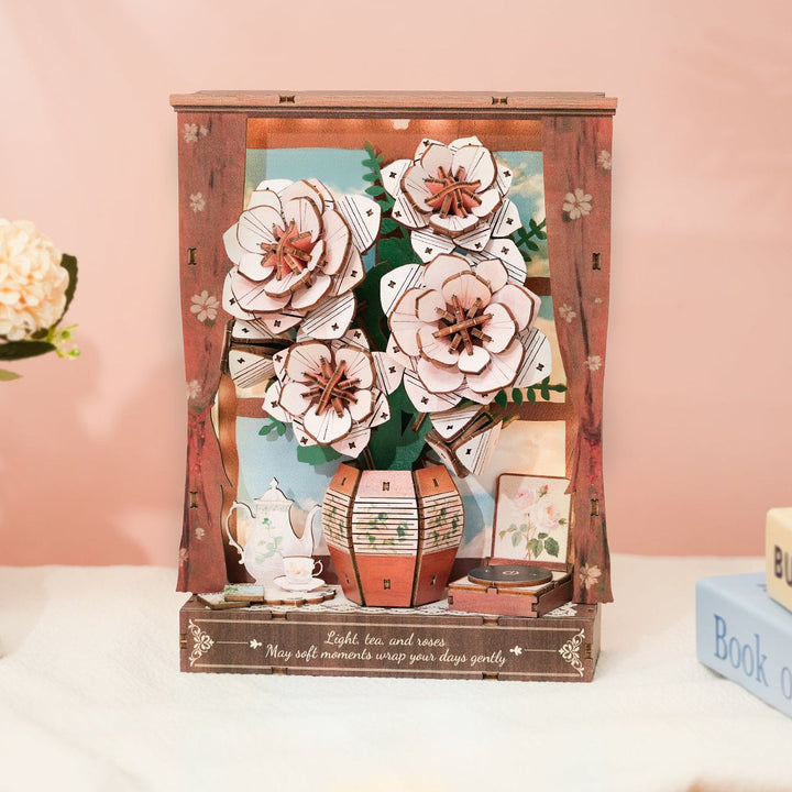 Crimson Whispers 3D Wooden Puzzle Painting, DIY Wall Art Craft Kit with Light