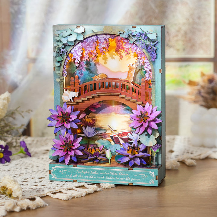 Twilight Waterlily 3D Wooden Puzzle Painting, DIY Wall Art Craft Kit with Light