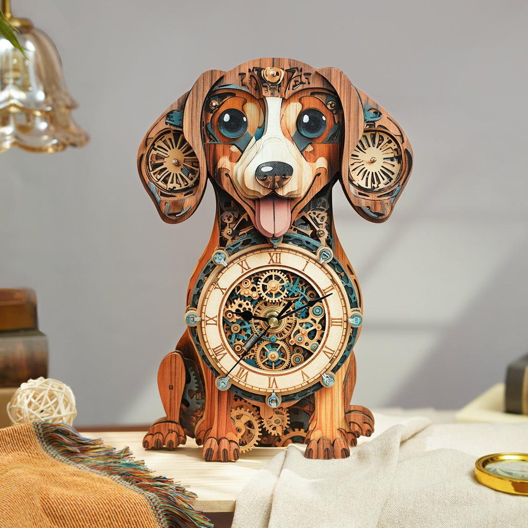 Dachshund 3D Wooden Puzzle Clock, Gift  for DIY Lovers, Home Decor