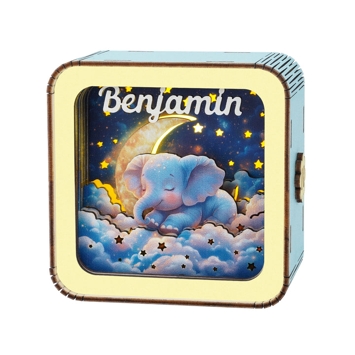 Sleeping Baby Elephant - Personalized 3D Wooden Puzzle Night Light Kit For Kids