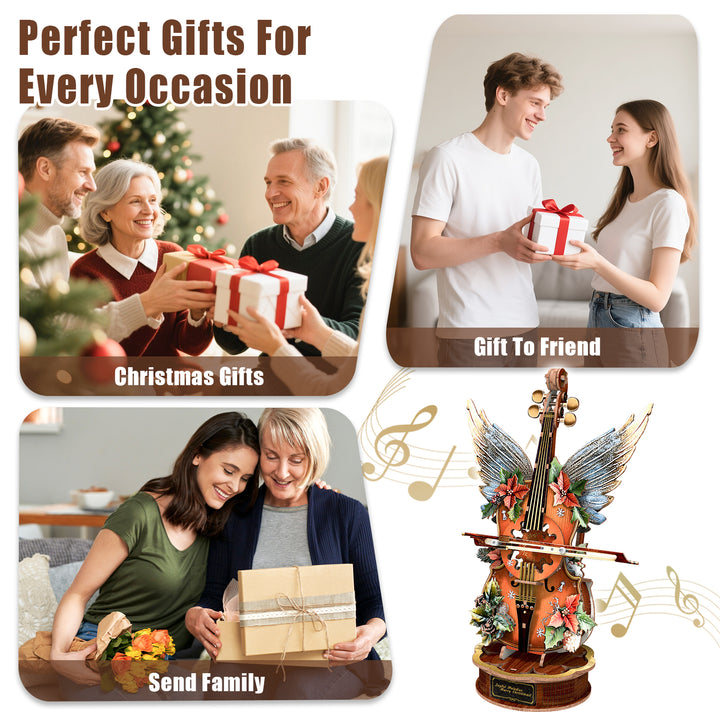 Christmas Winged Cello Mechanical DlY Kit, 3D Wooden Music Box