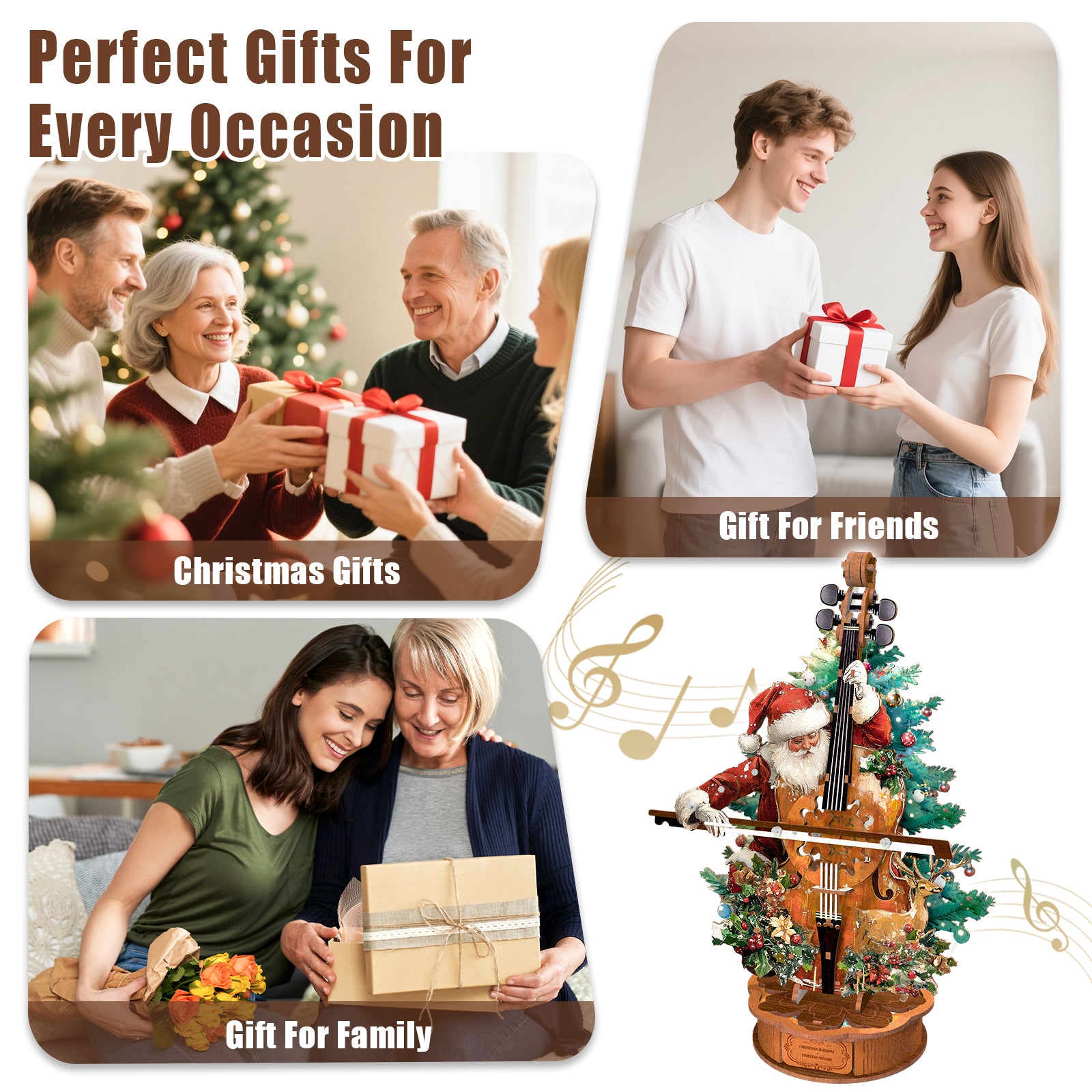 Christmas Concerto Cello Mechanical DIY Kit,3D Wooden Music Box