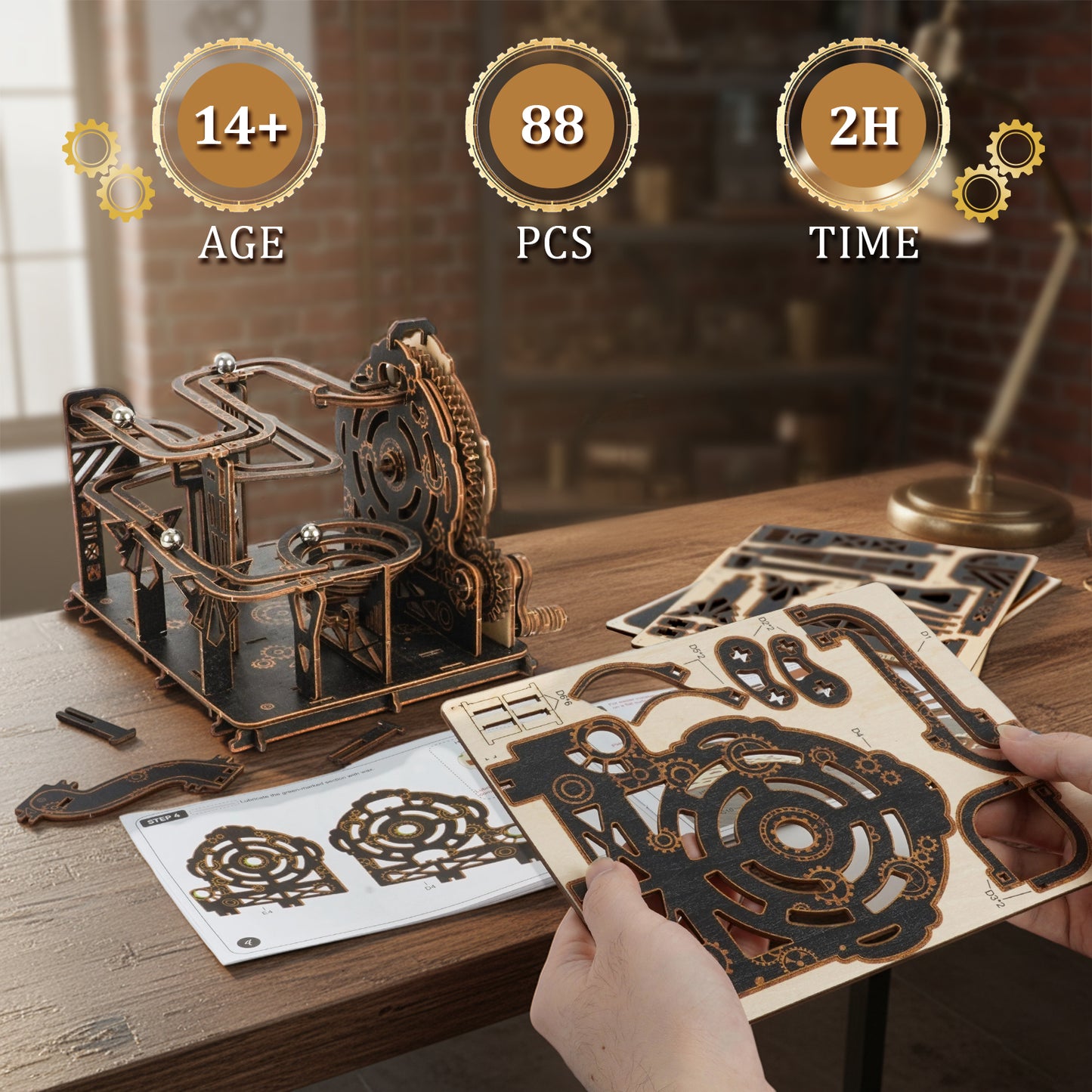Steampunk Marble Run 3D Wooden Puzzle