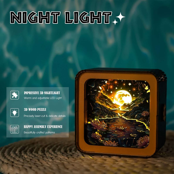 Moonlight over Lotus Pond  - 3D Wooden Puzzle Night Light Kit