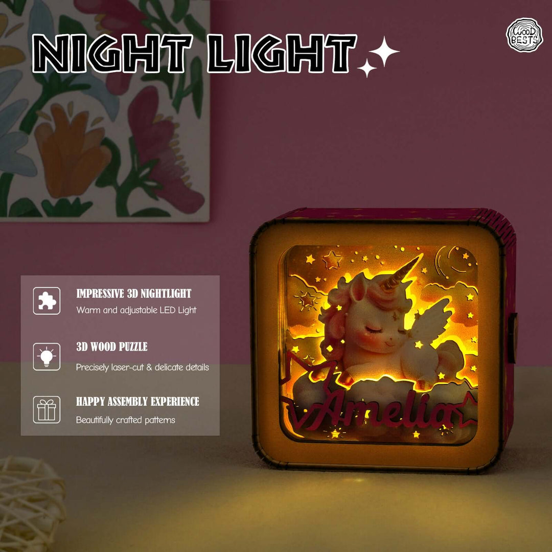 Sleeping Unicorn - Personalized 3D Wooden Puzzle Night Light Kit For Kids