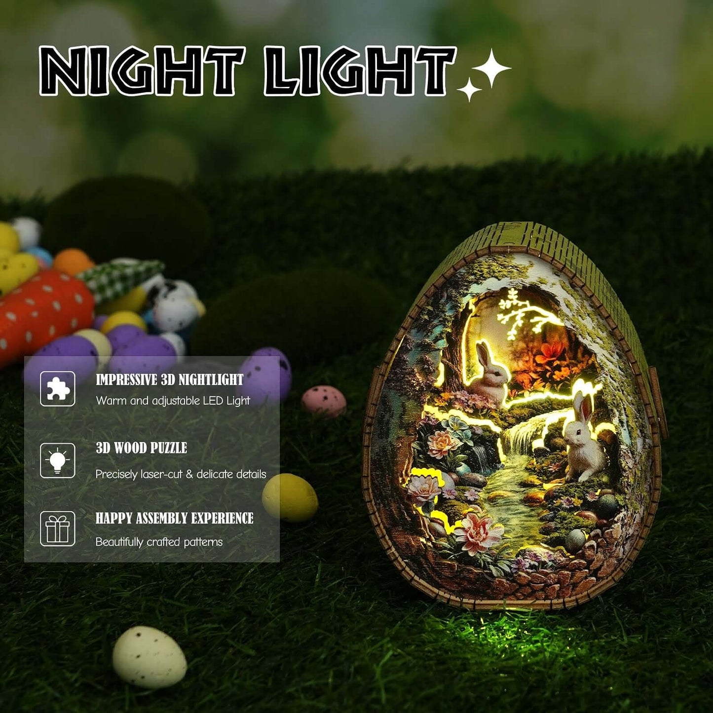 Rabbit By The Stream - 3D Wooden Puzzle Night Light