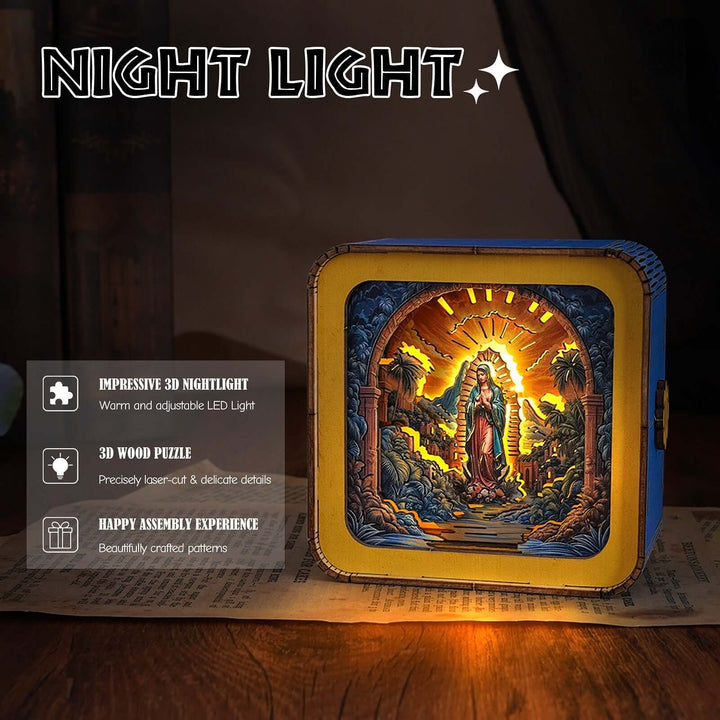 Virgin Mary - 3D Wooden Puzzle Night Light Kit