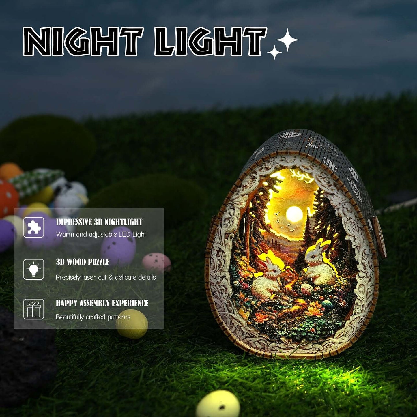 Rabbit in the Forest - 3D Wooden Puzzle Night Light