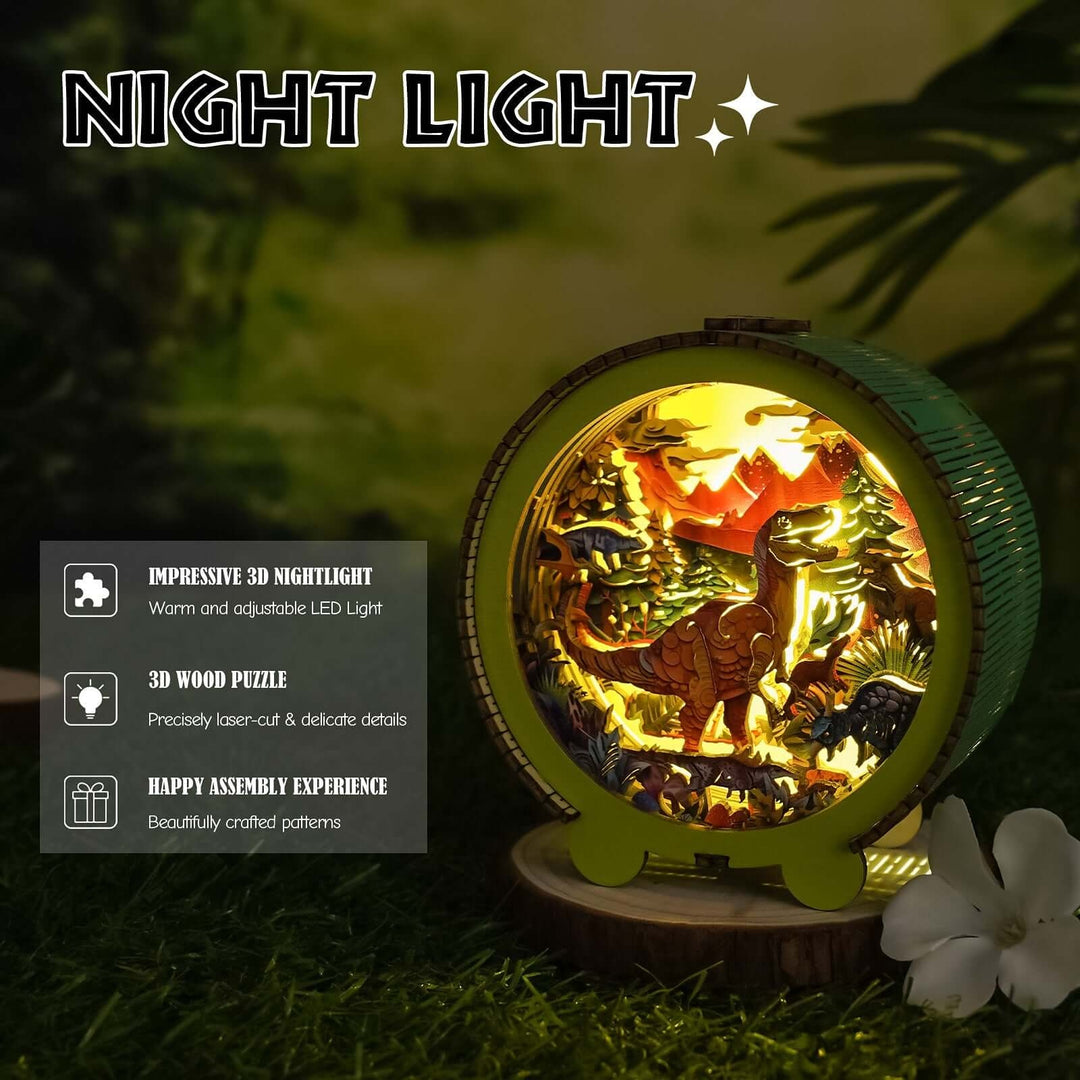 Volcano Dinosaur - 3D Wooden Puzzle Night Light Kit