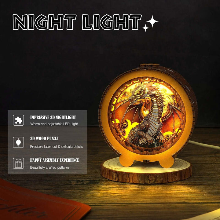 Steampunk Dragon - 3D Wooden Puzzle Night Light Kit