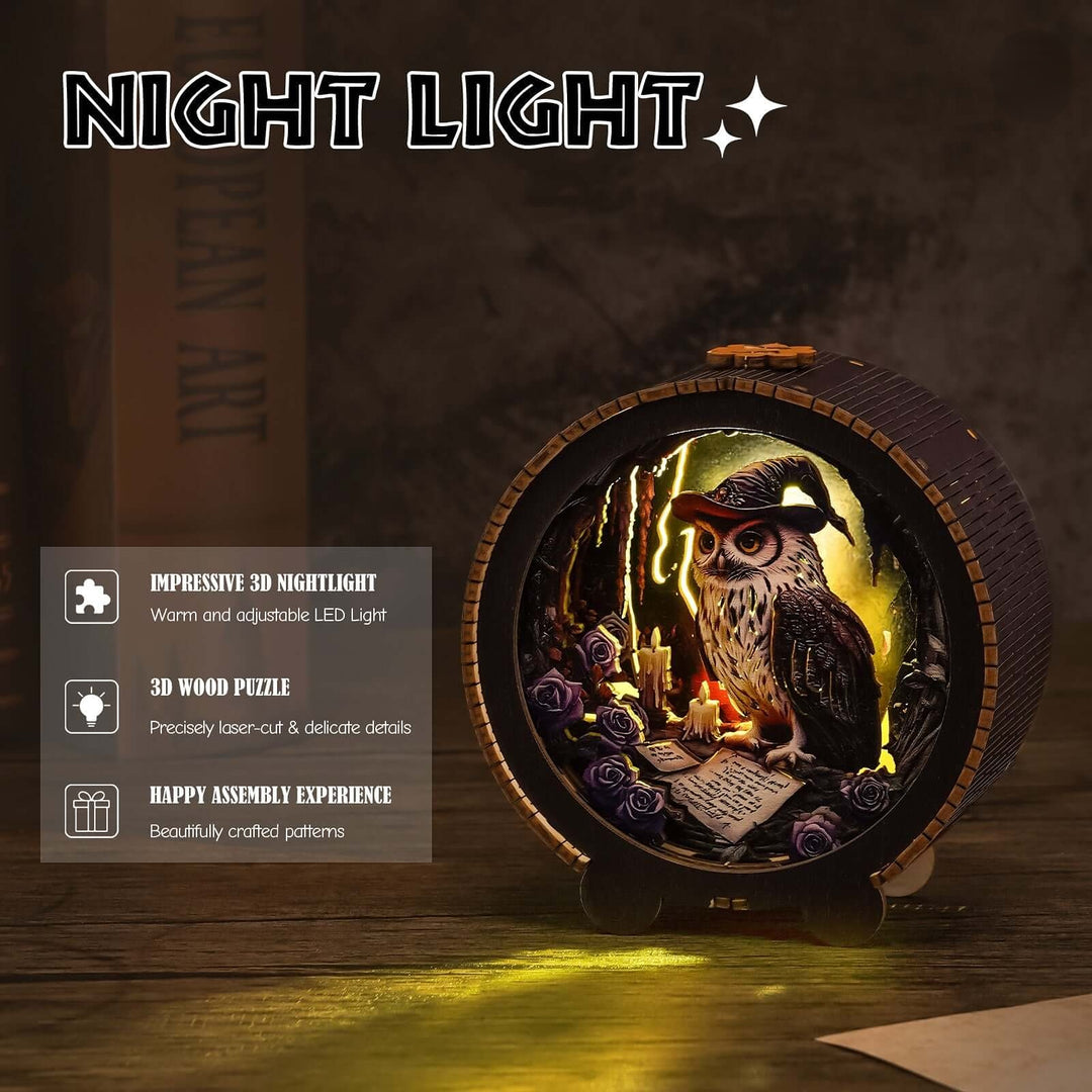 Owl Wizard - 3D Wooden Puzzle Night Light Kit