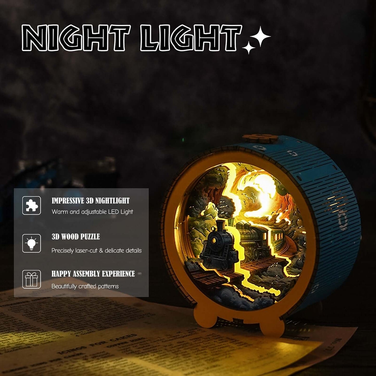 Dampflok - 3D-Holzpuzzle-Nachtlicht
