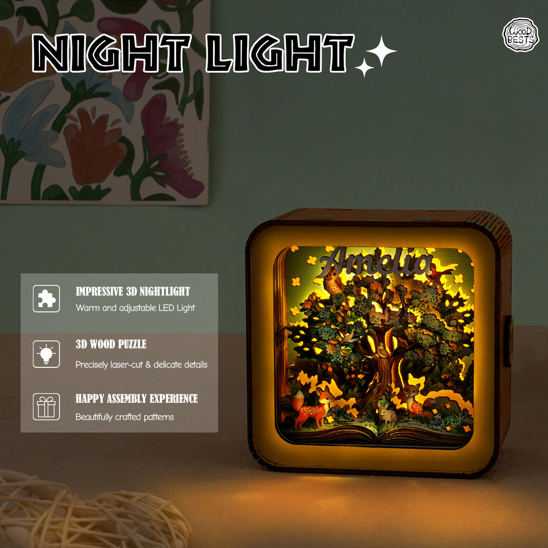 Magical Oak Tree - Personalized 3D Wooden Puzzle Night Light Kit For Kids