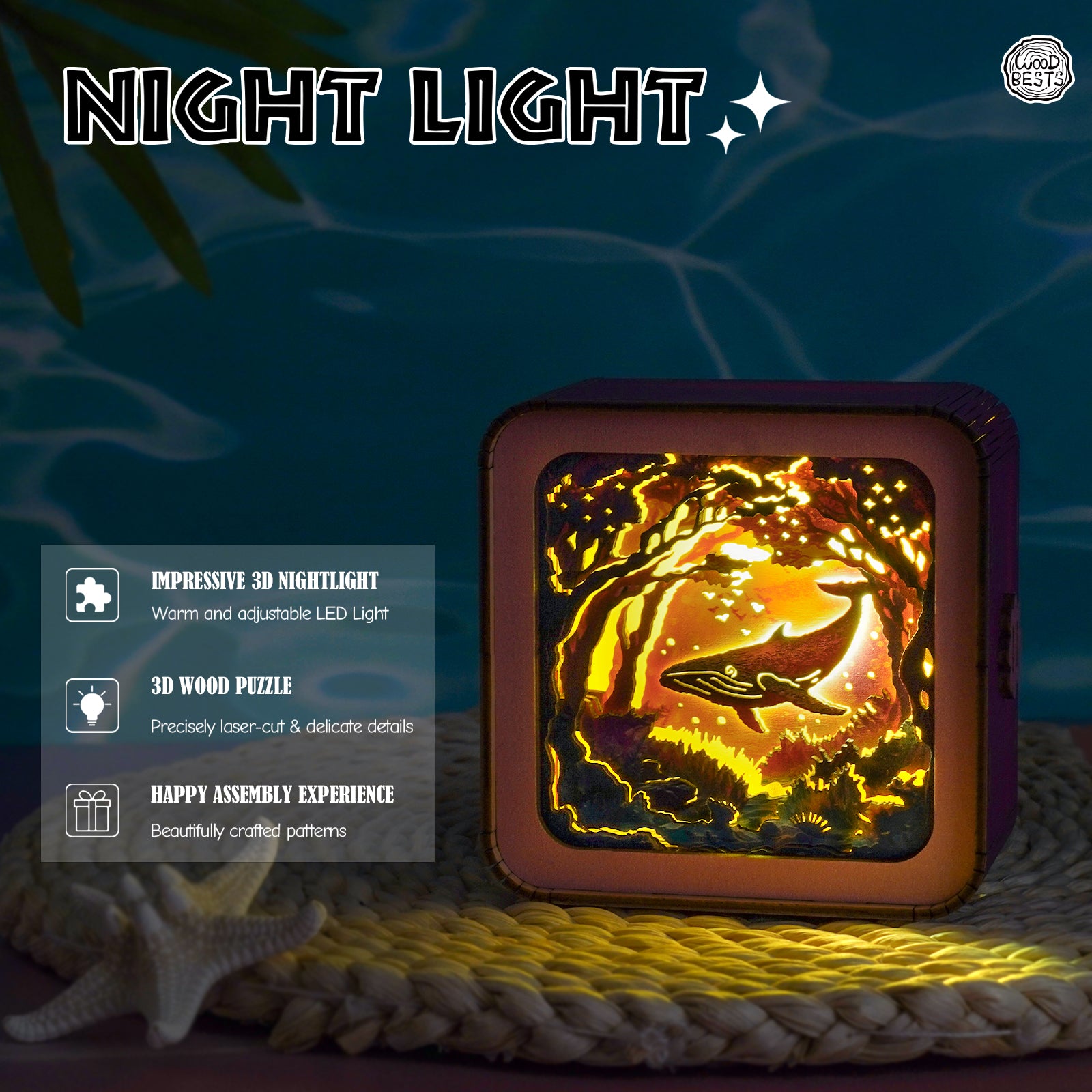 3D Wooden Puzzle Night Light, DIY kits for adults