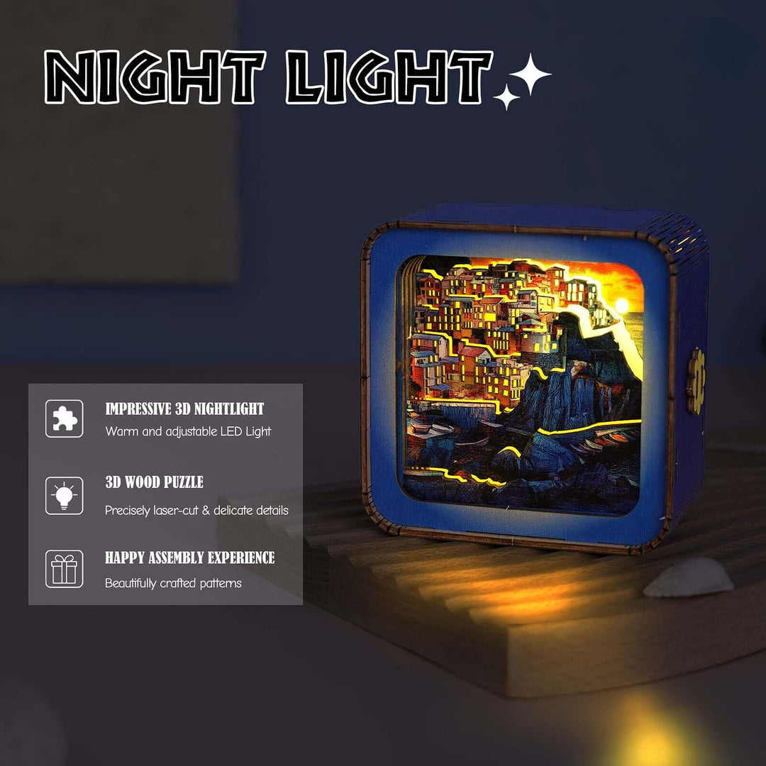 Golden Coast Village - 3D Wooden Puzzle Night Light Kit