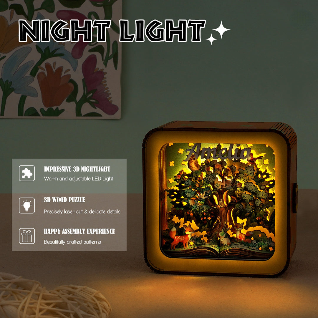 Magical Oak Tree - Personalized 3D Wooden Puzzle Night Light Kit For Kids