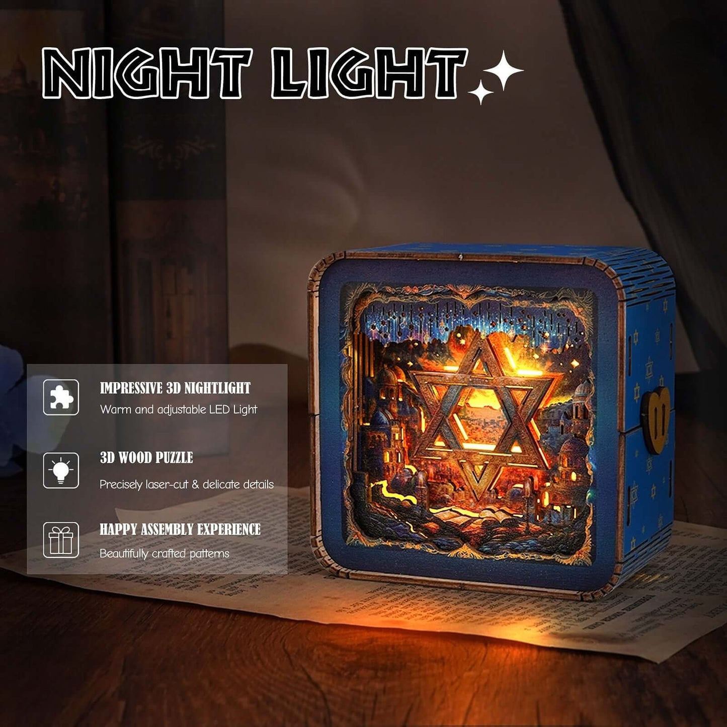 Star of David - 3D Wooden Puzzle Night Light