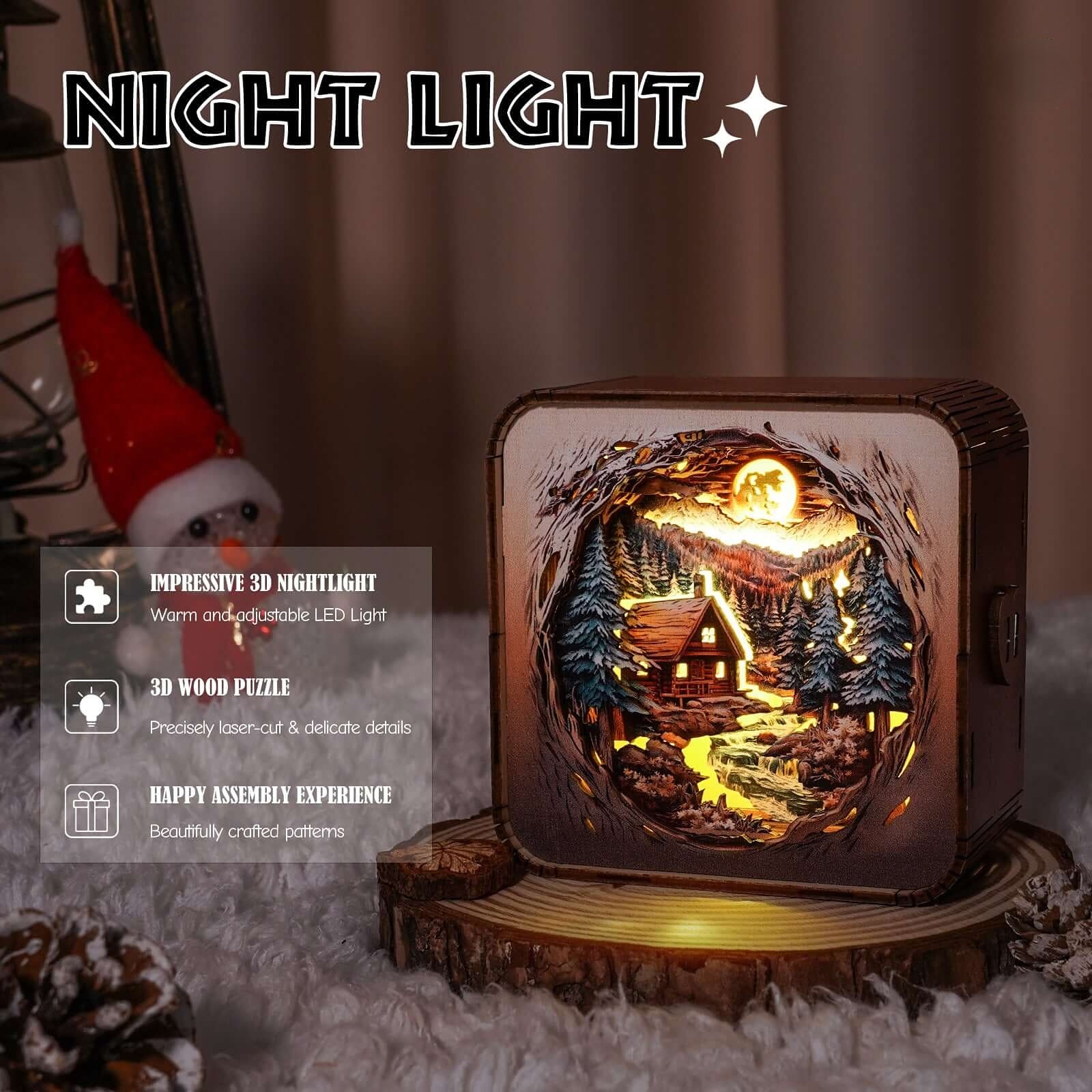 Cabin In The Woods - 3D Wooden Puzzle Night Light