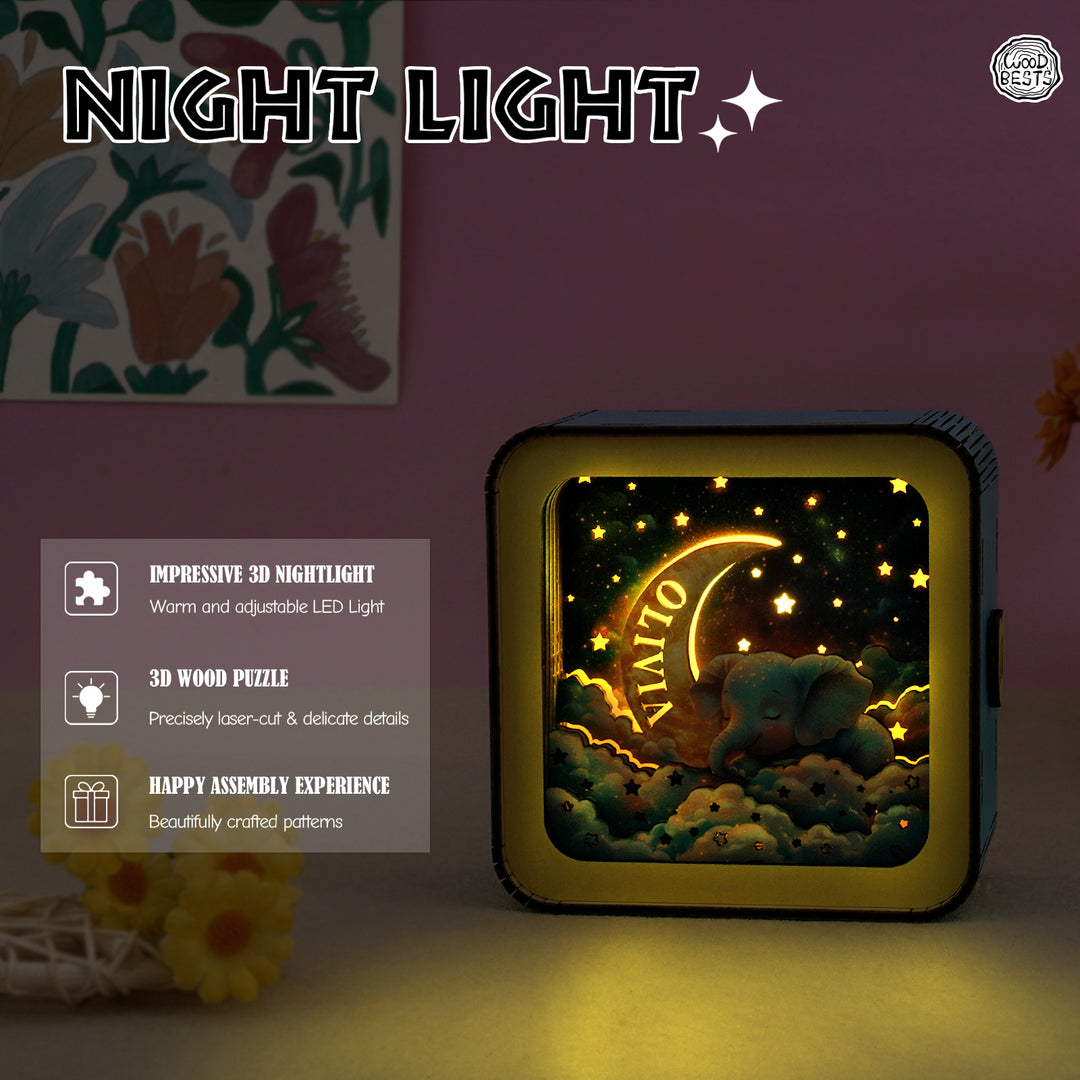 Sleeping On The Moon - Personalized 3D Wooden Puzzle Night Light Kit For Kids