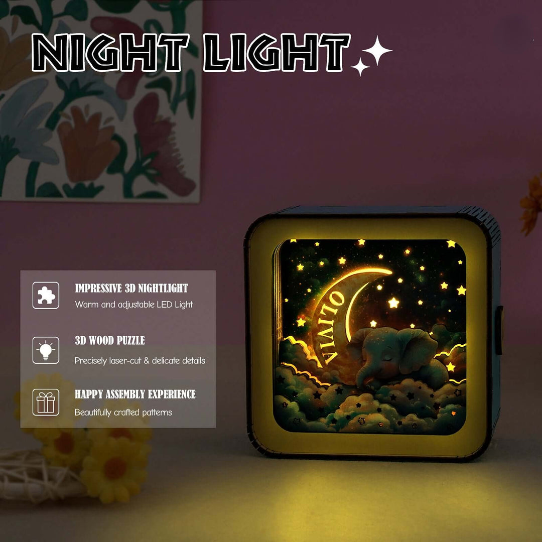 Sleeping On The Moon - Personalized 3D Wooden Puzzle Night Light Kit For Kids