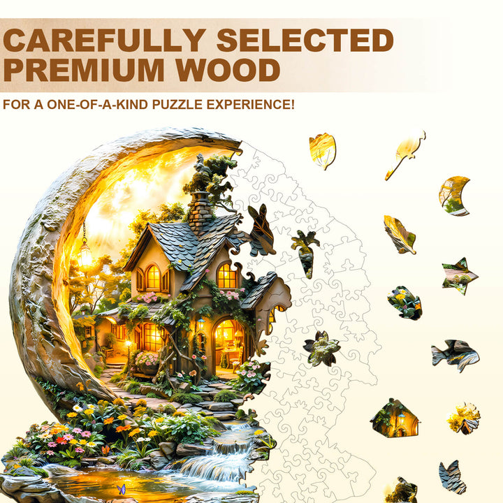 Moonlight Garden-1 wooden jigsaw puzzle showcasing premium wood for a unique puzzling experience.