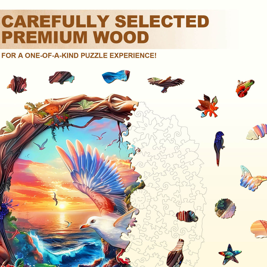 Sunset Seagull Wooden Jigsaw Puzzle