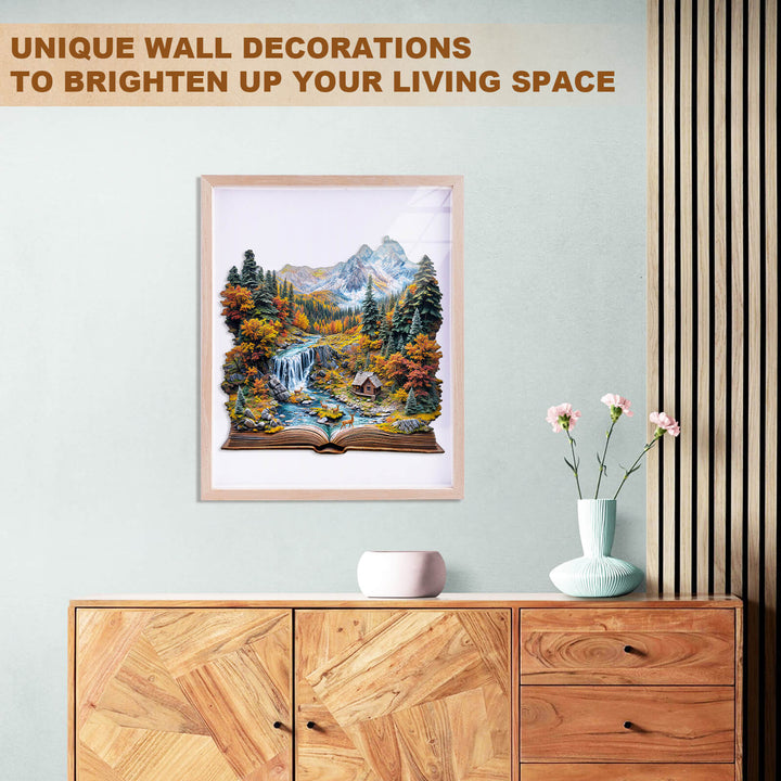 Colorful mountain landscape artwork as a unique wall decoration for home decor.