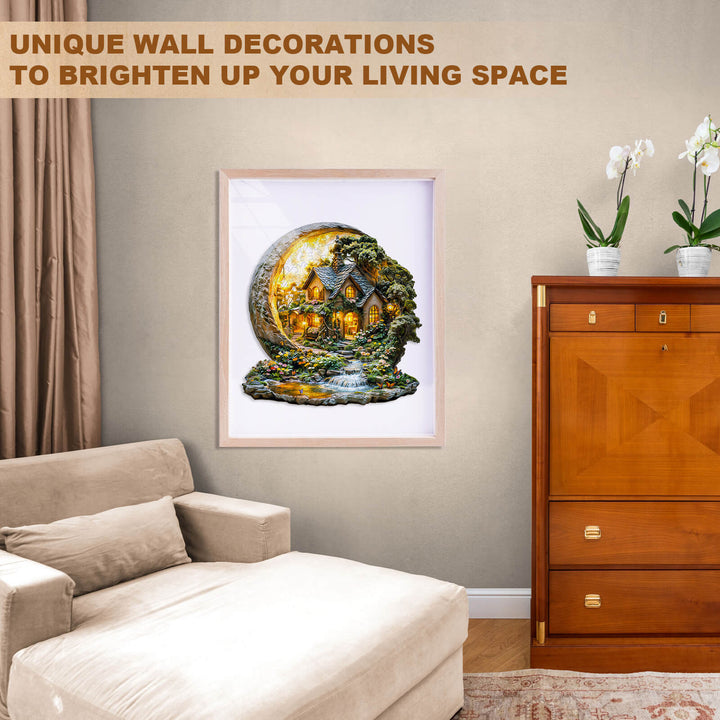 Framed Moonlight Garden artwork in a cozy living room, enhancing wall decor and inviting warmth.