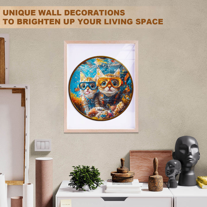 Artistic wall decoration featuring diving cats in vibrant colors, perfect for enhancing your living space.