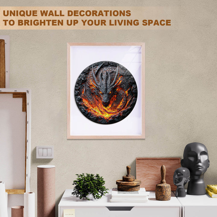 3D flame wall dragon artwork framed, enhancing living space decor with unique design and vivid colors.