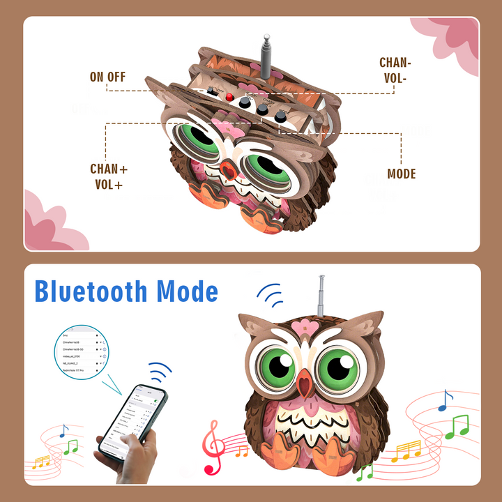 Baby Owl 3D Bluetooth Radio Speaker, STEM Wooden Puzzle Kit