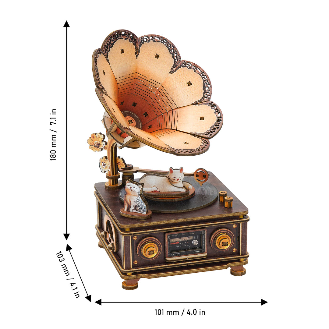 Bygone Days and the Cat Mechanical DlY Kit, 3D Wooden Music Box