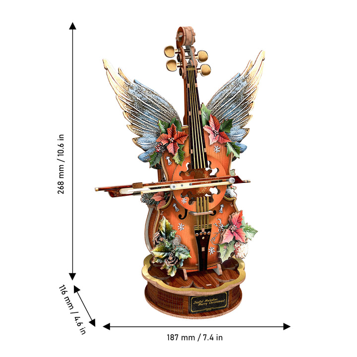 Christmas Winged Cello Mechanical DlY Kit, 3D Wooden Music Box