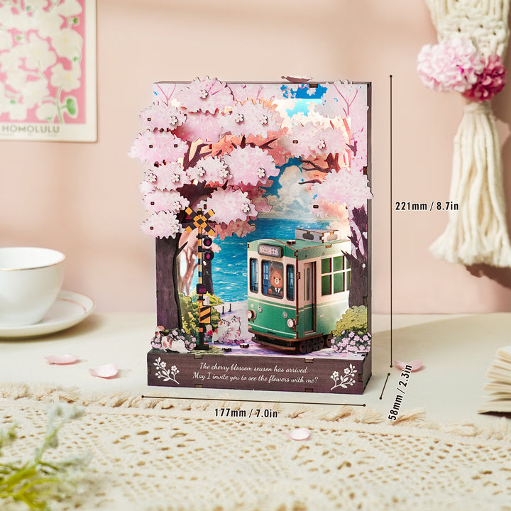 Sakura Journey 3D Wooden Puzzle Painting, DIY Wall Art Craft Kit with Light