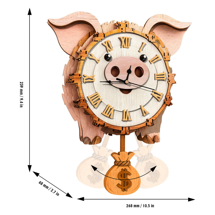 Cute Piggy 3D Wooden Puzzle Clock, Gift  for DIY Lovers, Home Decor