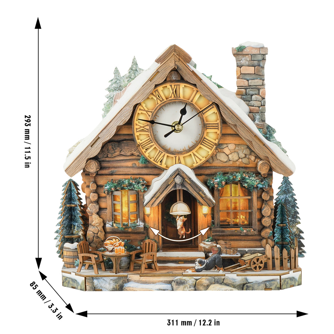 Forest Cabin 3D Wooden Puzzle Clock, Gift  for DIY Lovers, Home Decor