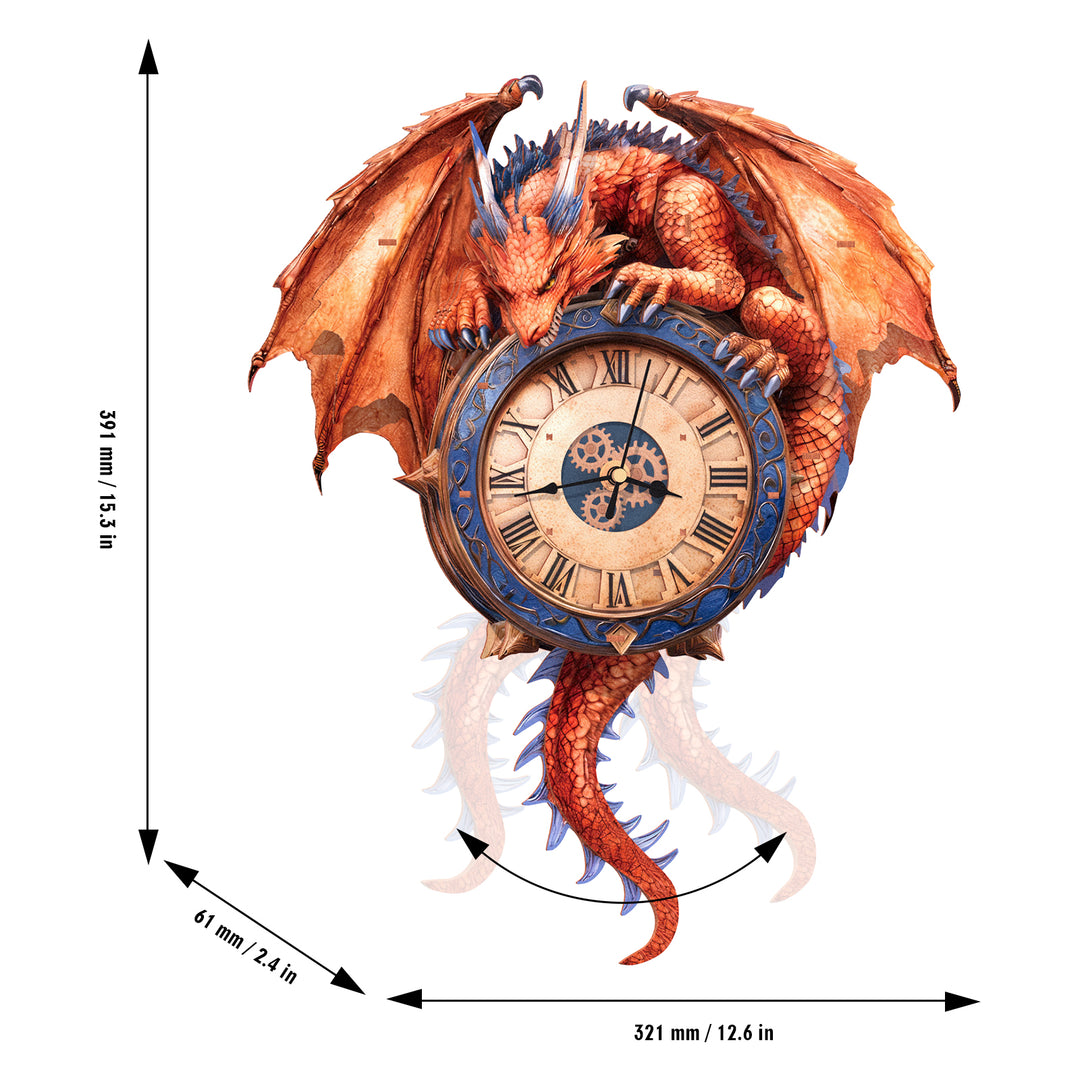 Emberclaw Guardian 3D Wooden Puzzle Clock, DIY Craft Kit featuring a majestic dragon design with ornate clock face.