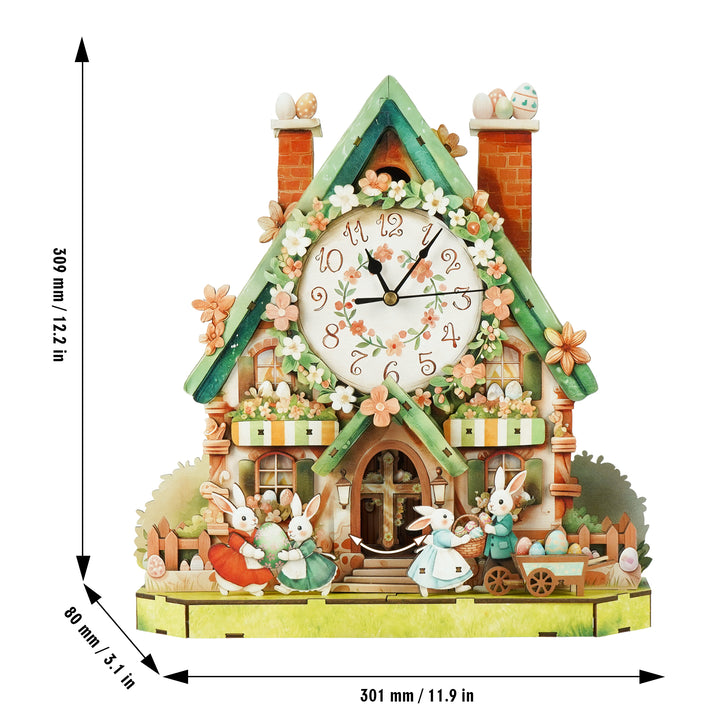Egg Cabin 3D Wooden Puzzle Clock, Gift for DIY Lovers, Home Decor